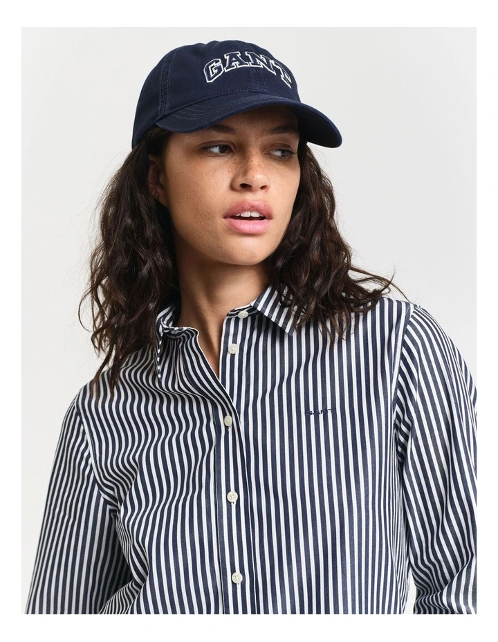 Regular Fit Striped Poplin Shirt in Classic Blue image 3