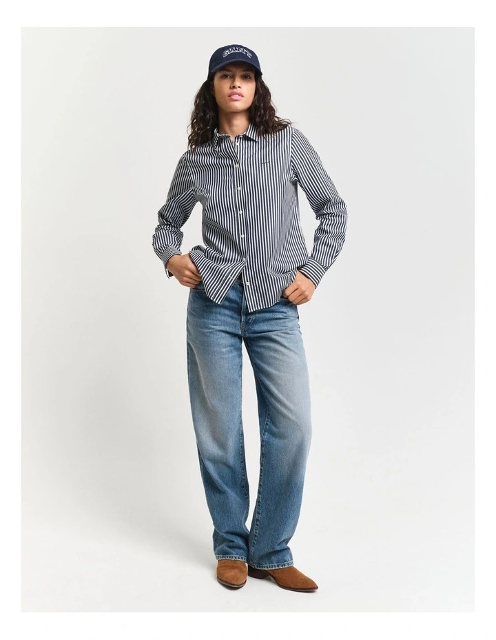 Regular Fit Striped Poplin Shirt in Classic Blue image 4