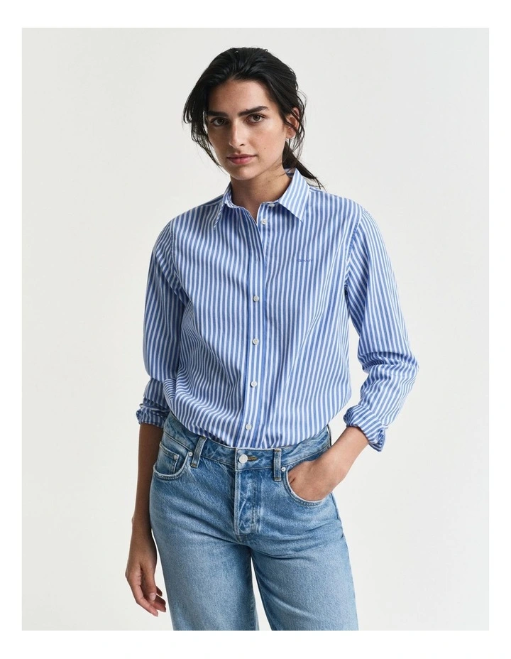 Regular Fit Striped Poplin Shirt in Perfect Blue image 1