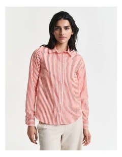 Regular Fit Striped Poplin Shirt in Orange Red