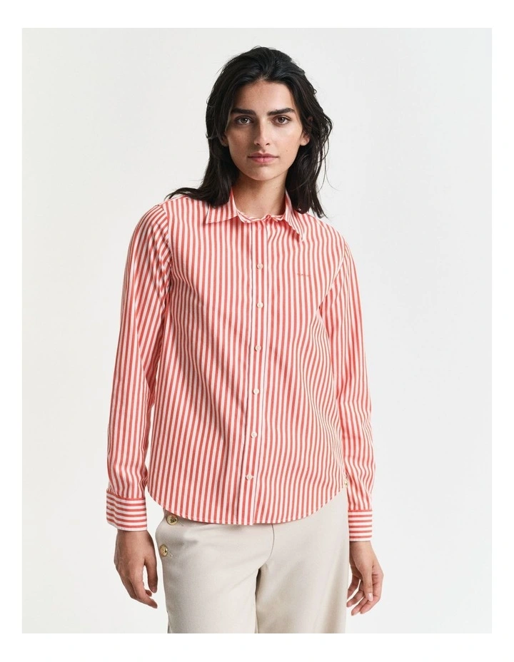 Regular Fit Striped Poplin Shirt in Orange Red image 1