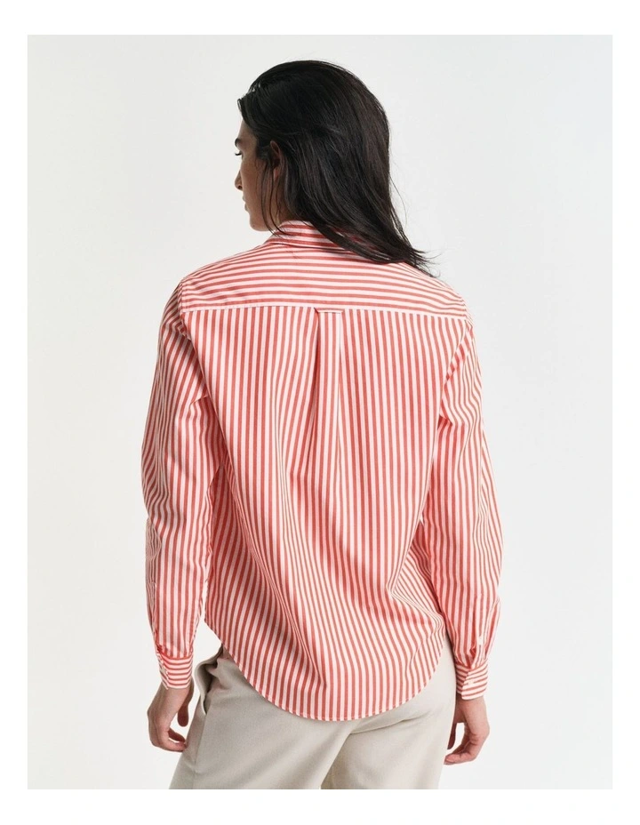 Regular Fit Striped Poplin Shirt in Orange Red image 2