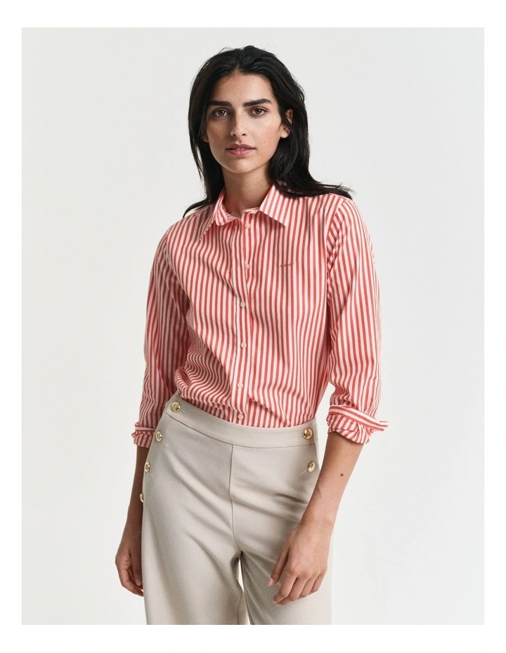 Regular Fit Striped Poplin Shirt in Orange Red image 3