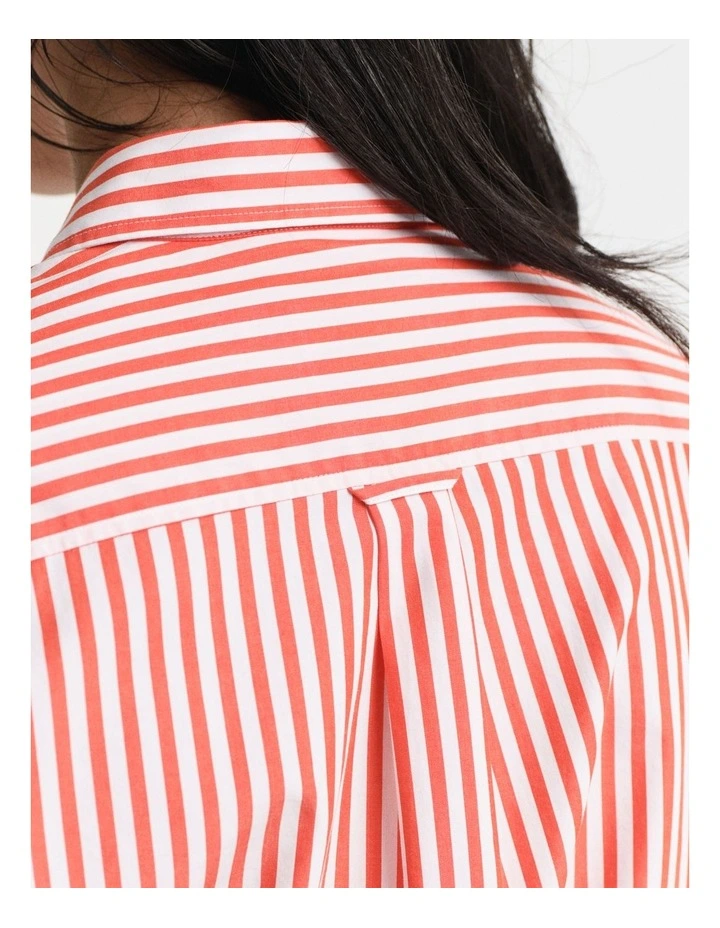 Regular Fit Striped Poplin Shirt in Orange Red image 5