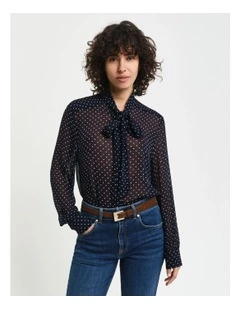 Dot Print Bow Blouse