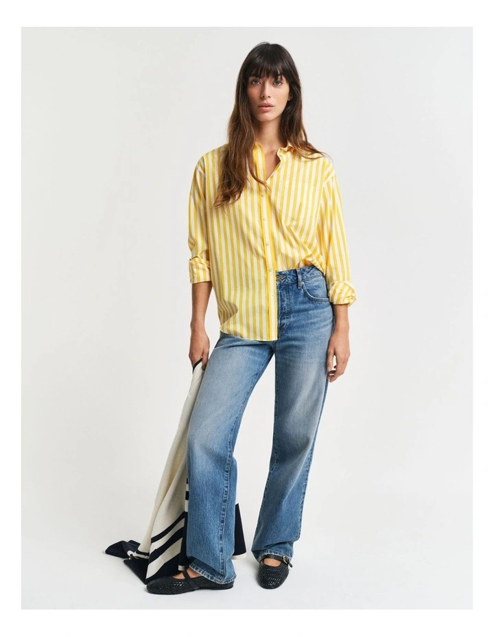 Relaxed Classic Poplin Striped Shirt in Daffodil Yellow image 3
