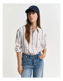Relaxed Archive Shield Oxford Striped Shirt in Eggshell