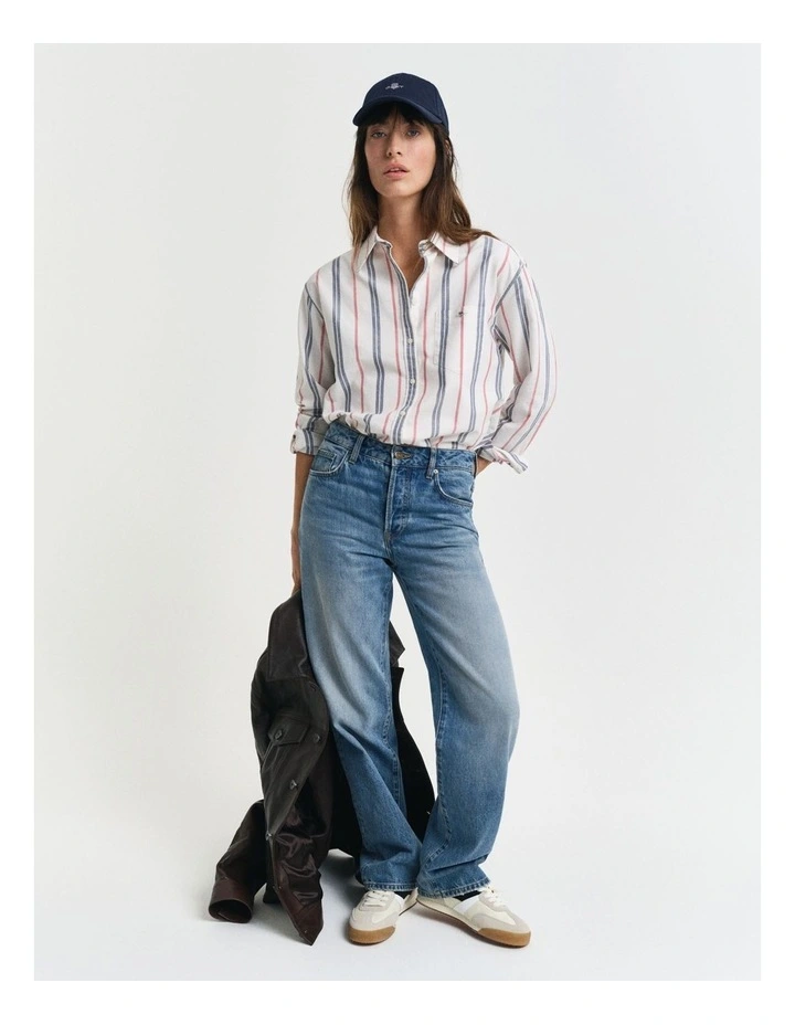 Relaxed Archive Shield Oxford Striped Shirt in Eggshell image 3