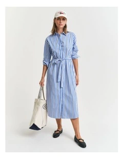 Relaxed Striped Poplin Shirt Dress in White