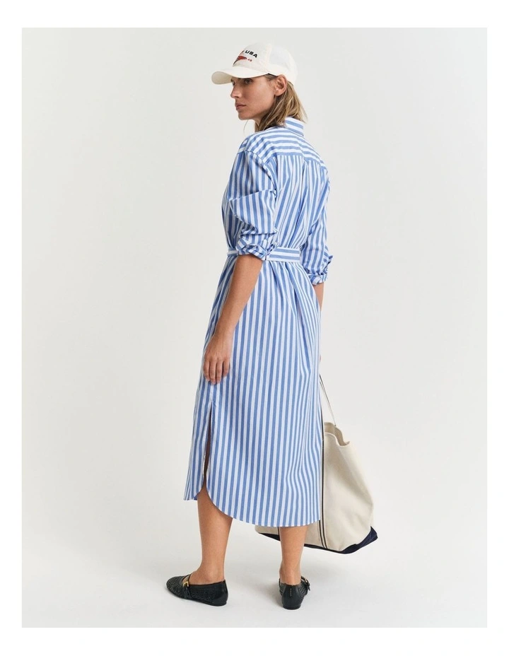 Relaxed Striped Poplin Shirt Dress in White image 2
