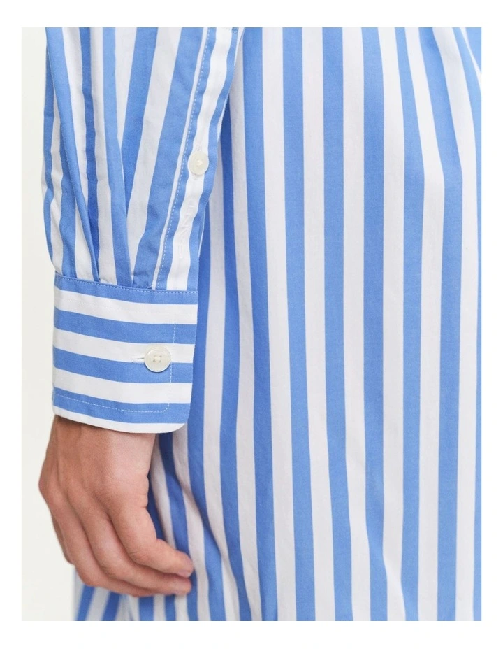 Relaxed Striped Poplin Shirt Dress in White image 4