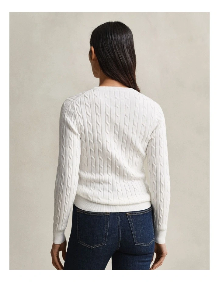 Stretch Cotton Cable Knit Crew Neck Knit in Eggshell image 2