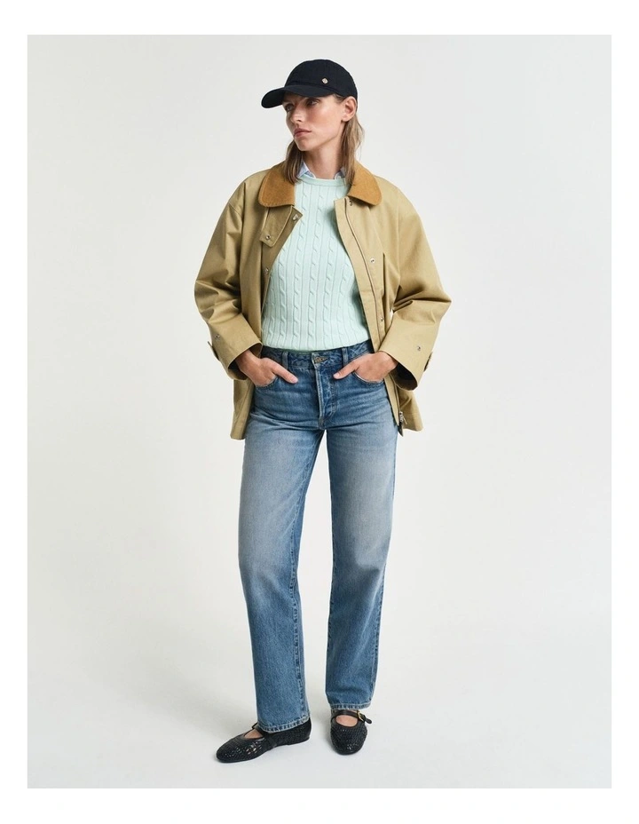 Stretch Cotton Cable Knit Crew Neck Knit in Faded Mint image 3