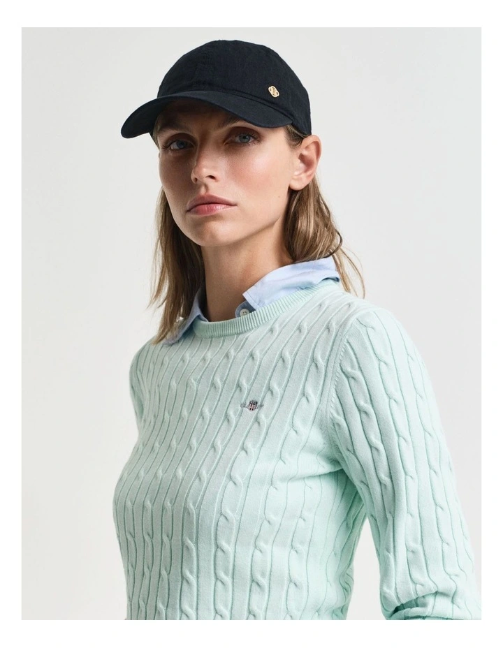 Stretch Cotton Cable Knit Crew Neck Knit in Faded Mint image 4