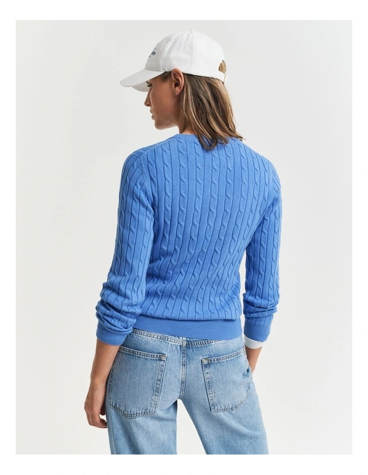 Stretch Cotton Cable Knit Crew Neck Knit in Perfect Blue image 2