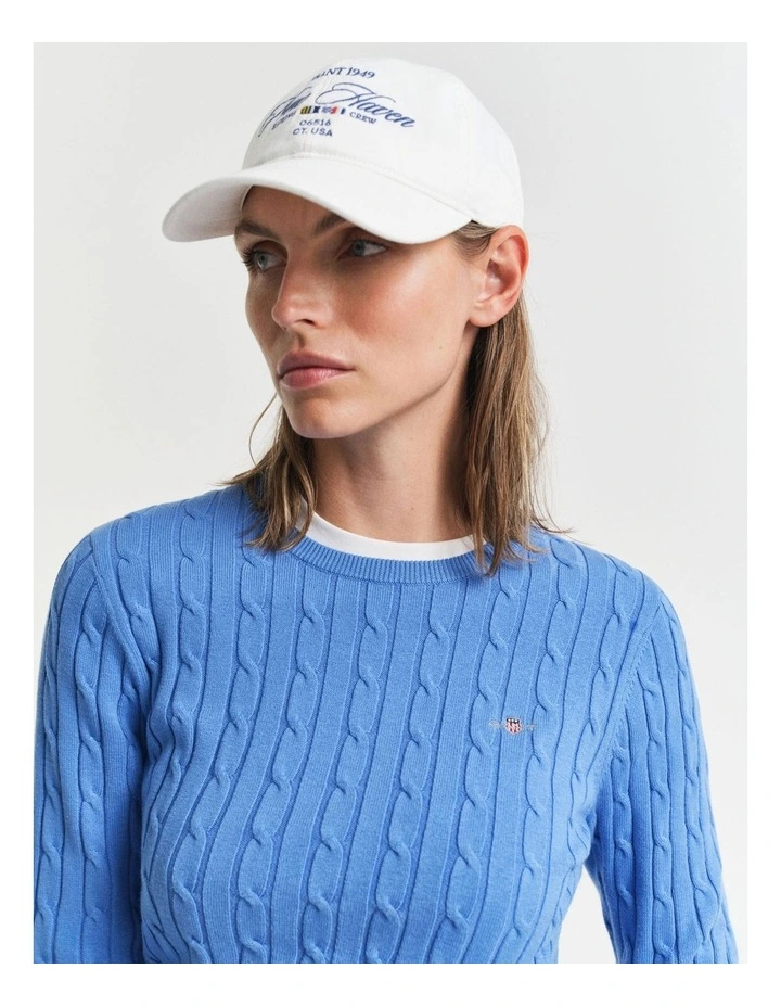 Stretch Cotton Cable Knit Crew Neck Knit in Perfect Blue image 4