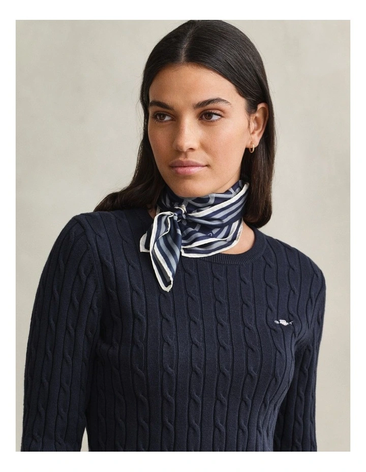 Stretch Cotton Cable Knit Crew Neck Knit in Evening Blue image 3
