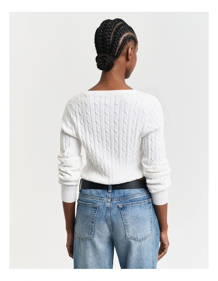 Stretch Cotton Cable Knit V-Neck Knit in Eggshell image 2