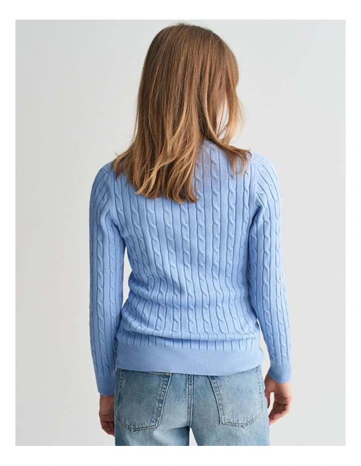 Stretch Cotton Cable Knit V-Neck Knit in Clear Sky image 2