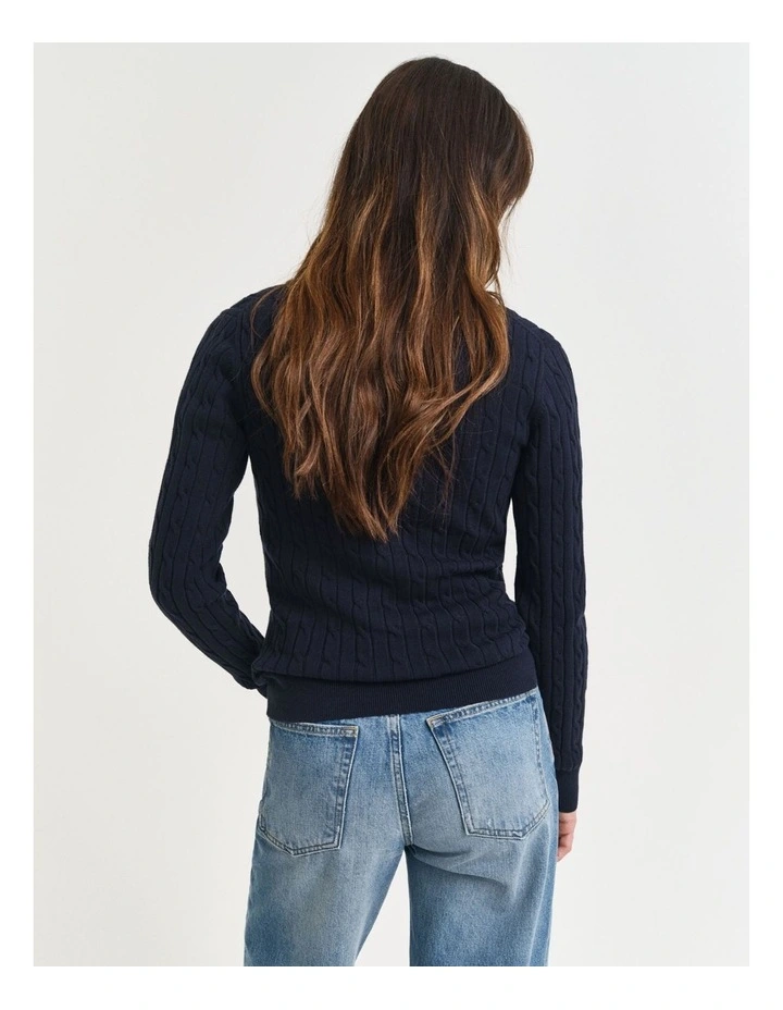 Stretch Cotton Cable Knit V-Neck Knit in Evening Blue image 2
