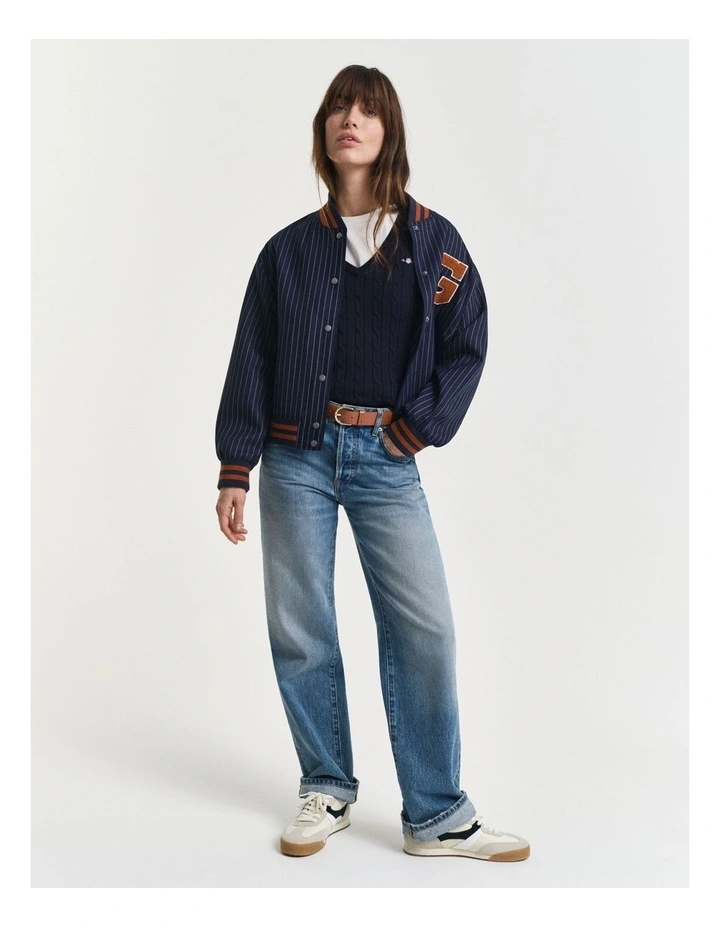 Stretch Cotton Cable Knit V-Neck Knit in Evening Blue image 3