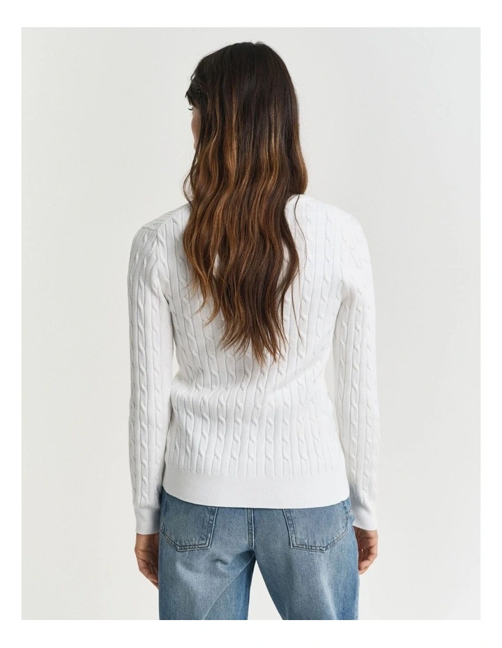 Stretch Cotton Cable Knit Cardigan in Eggshell image 2