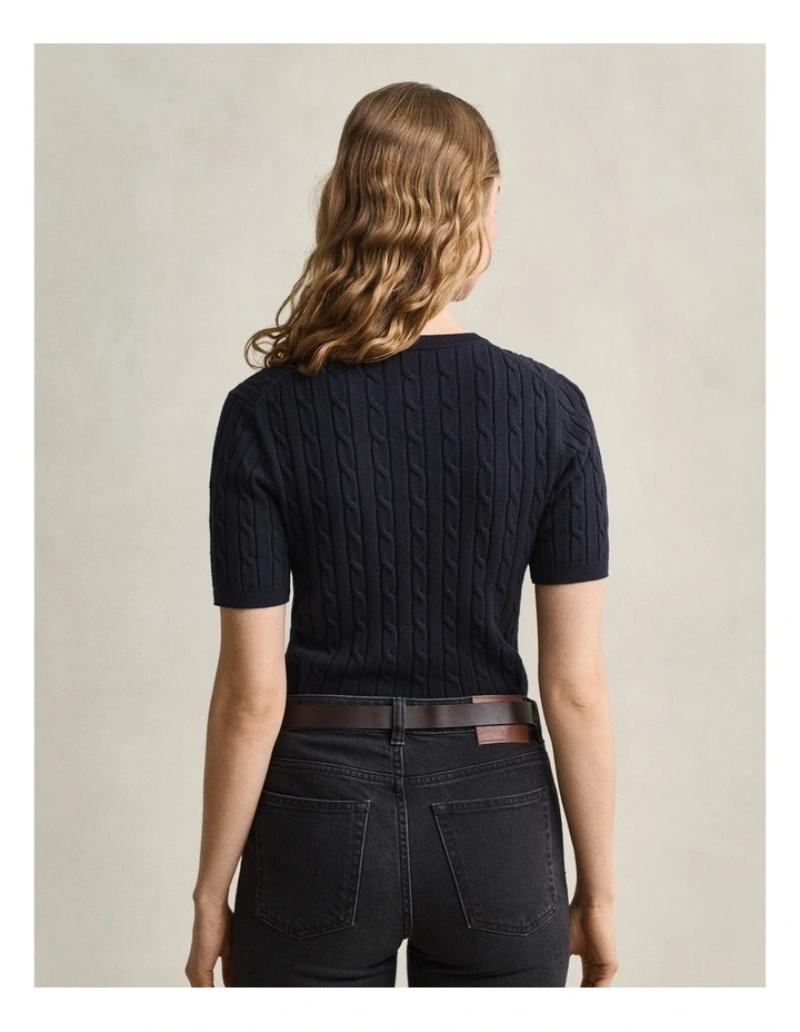 Stretch Cotton Cable Short Sleeve Knit in Blue image 2