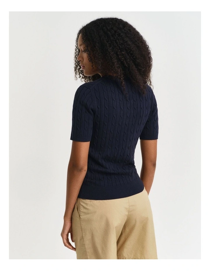 Stretch Cotton Cable Short Sleeve Knit in Blue image 2
