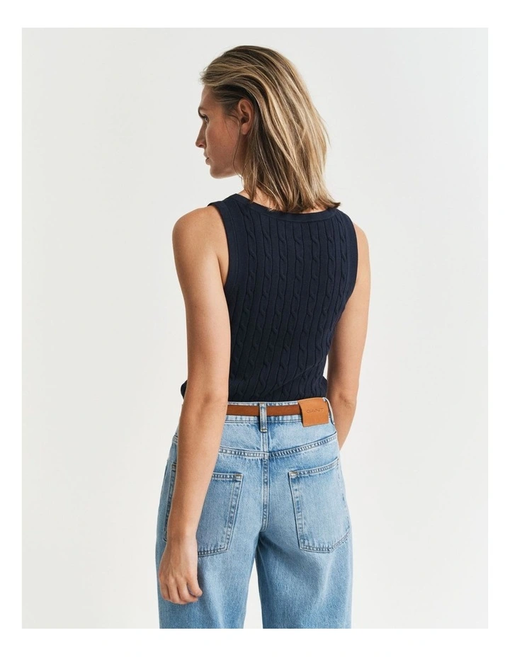 Stretch Cotton Cable Knit Tank Top in Evening Blue image 2