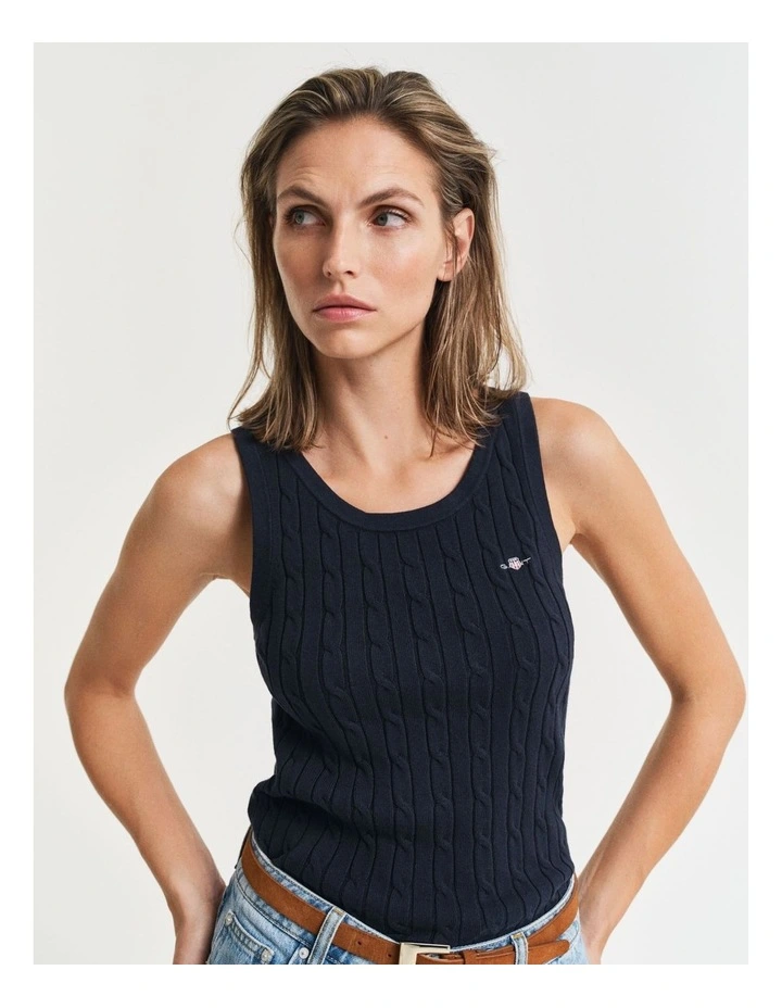 Stretch Cotton Cable Knit Tank Top in Evening Blue image 4