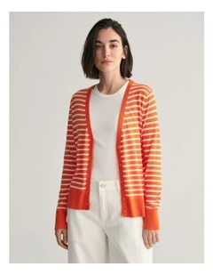 Fine Knit Striped Cardigan in Pumpkin Orange