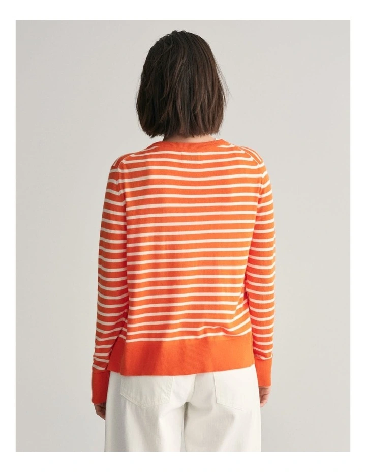 Fine Knit Striped Cardigan in Pumpkin Orange image 2