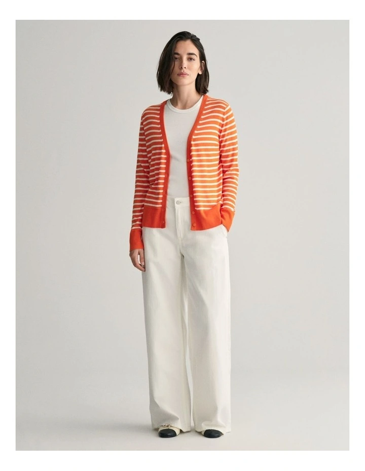 Fine Knit Striped Cardigan in Pumpkin Orange image 3