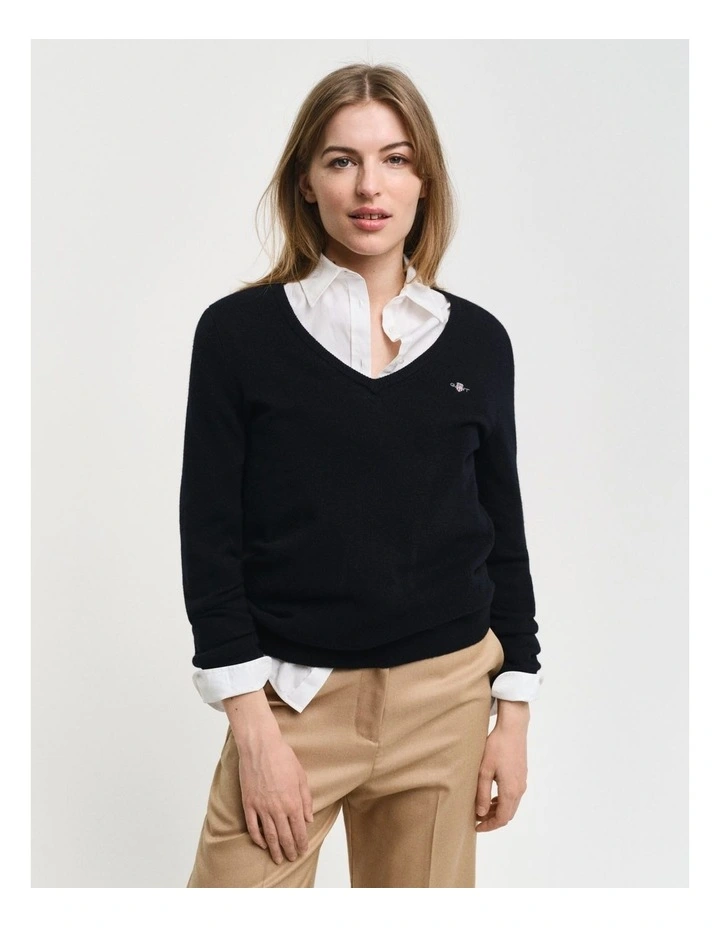 Extra Fine Lambswool V-Neck Knit in Black image 1