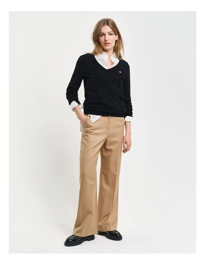 Extra Fine Lambswool V-Neck Knit in Black image 3