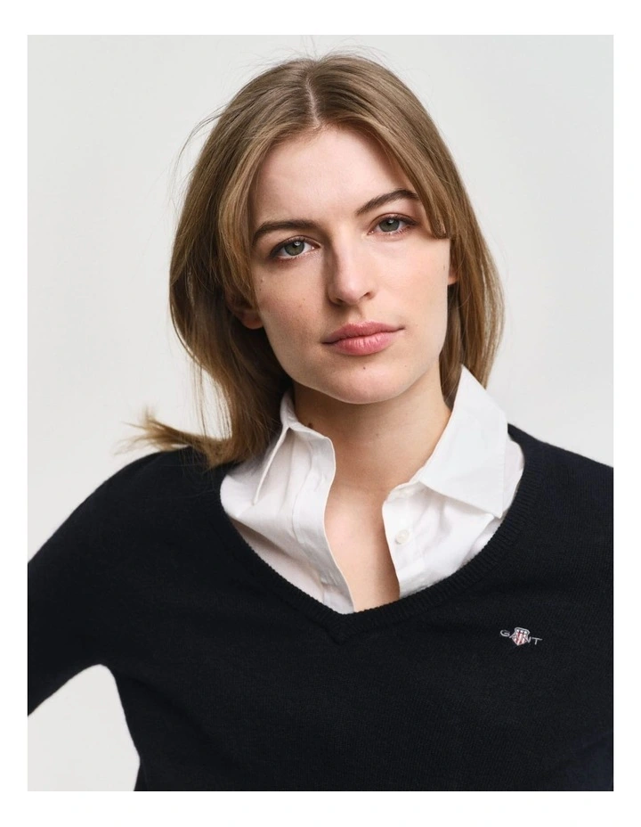 Extra Fine Lambswool V-Neck Knit in Black image 4