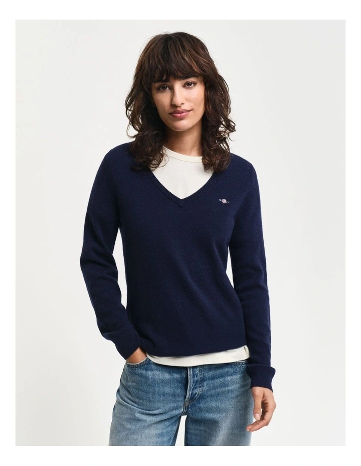 Extra Fine Lambswool V-Neck Knit in Evening Blue image 1