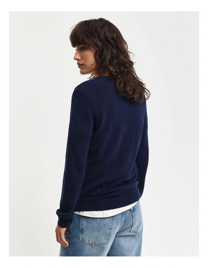 Extra Fine Lambswool V-Neck Knit in Evening Blue image 2