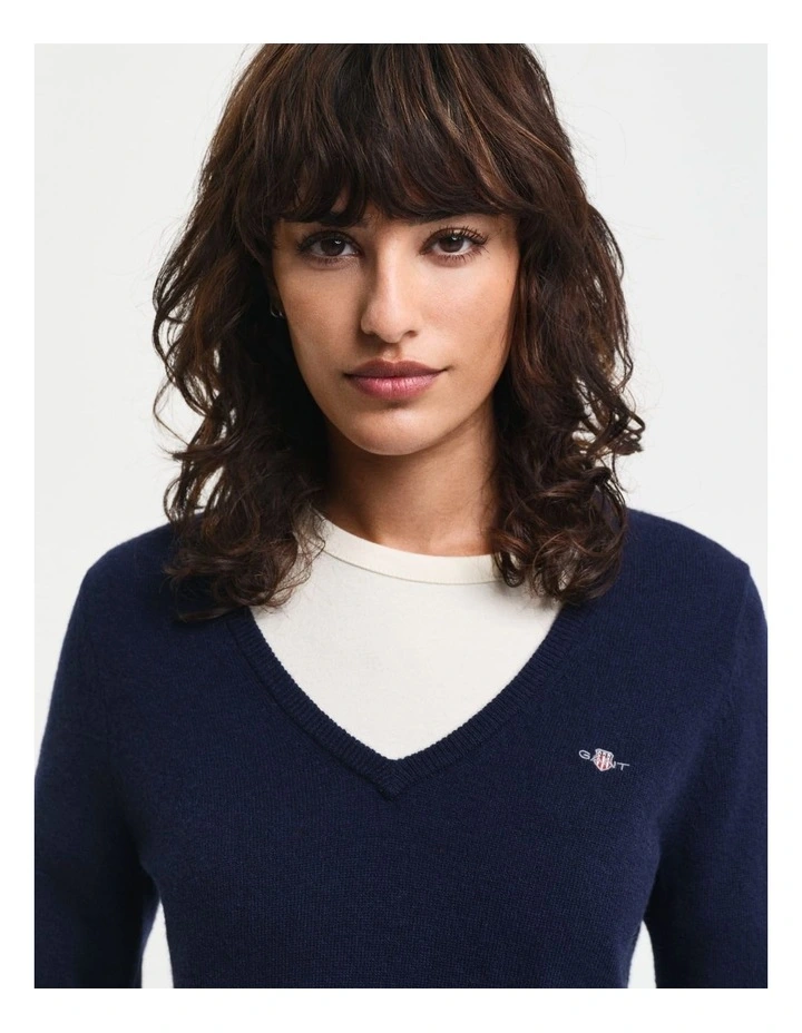 Extra Fine Lambswool V-Neck Knit in Evening Blue image 4
