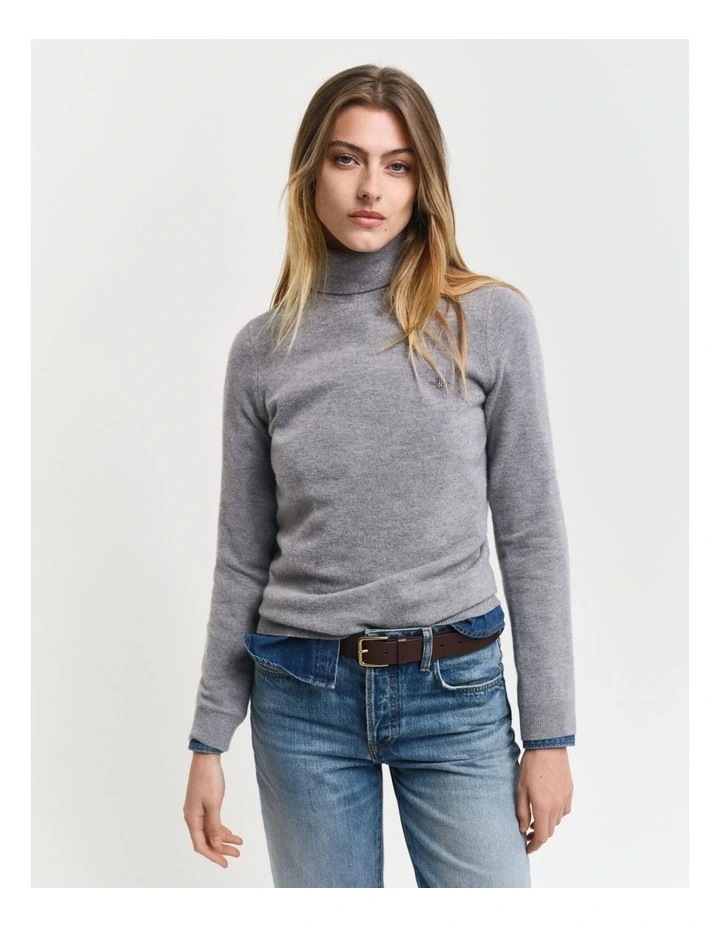 Extra Fine Lambswool Turtleneck Knit in Grey Melange image 1