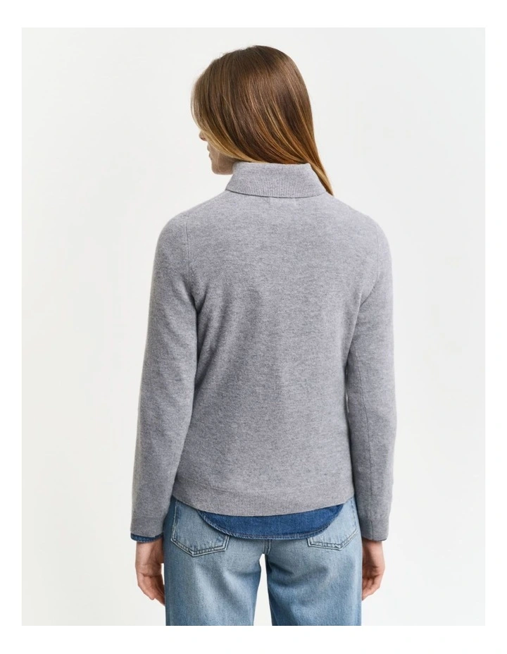 Extra Fine Lambswool Turtleneck Knit in Grey Melange image 2