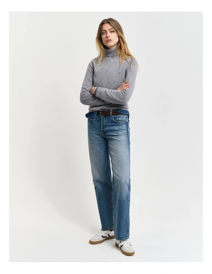 Extra Fine Lambswool Turtleneck Knit in Grey Melange image 3