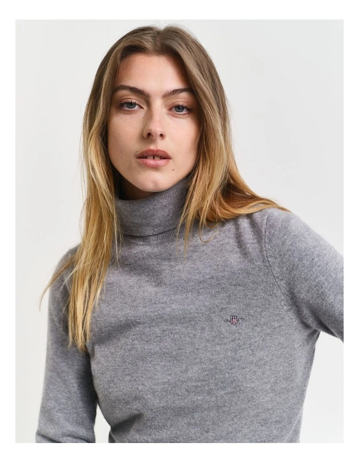 Extra Fine Lambswool Turtleneck Knit in Grey Melange image 4