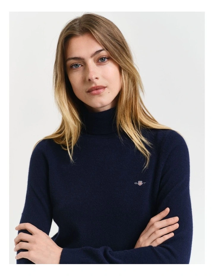 Extra Fine Lambswool Turtleneck Knit in Evening Blue image 5