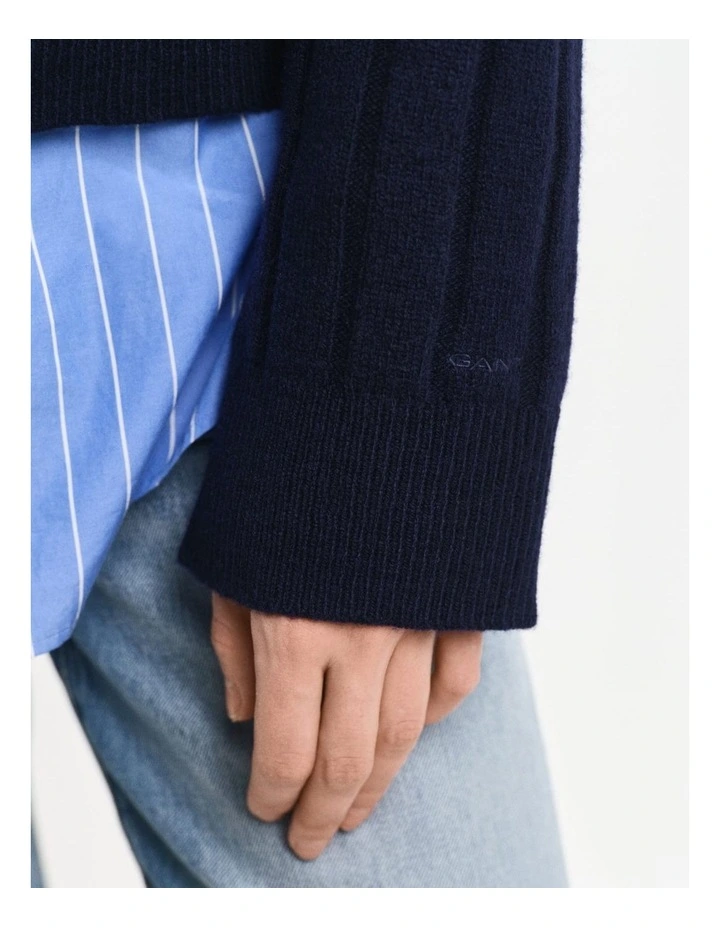 Wide Ribbed Wool V-Neck Knit in Evening Blue image 5