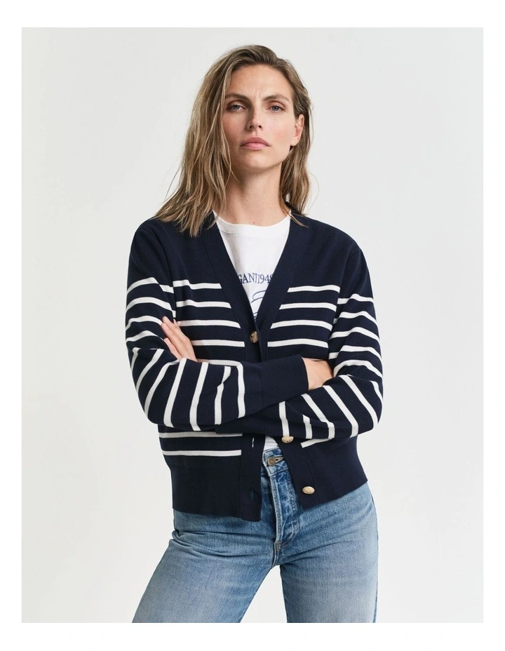 Striped Cotton Cardigan in Evening Blue image 1
