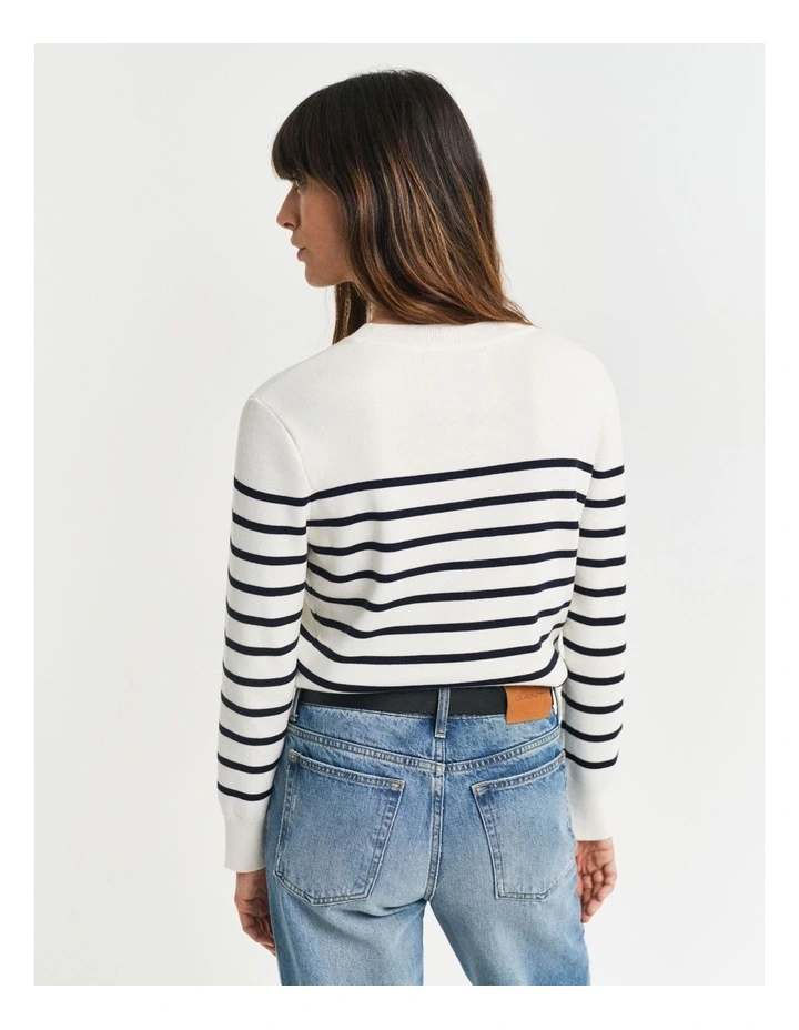 Striped Cotton Crew Neck Knit in White image 2
