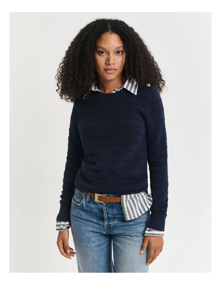 Textured Cotton Crew Neck Knit in Evening Blue image 1