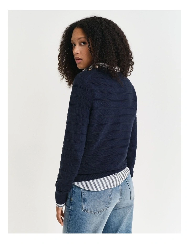 Textured Cotton Crew Neck Knit in Evening Blue image 2