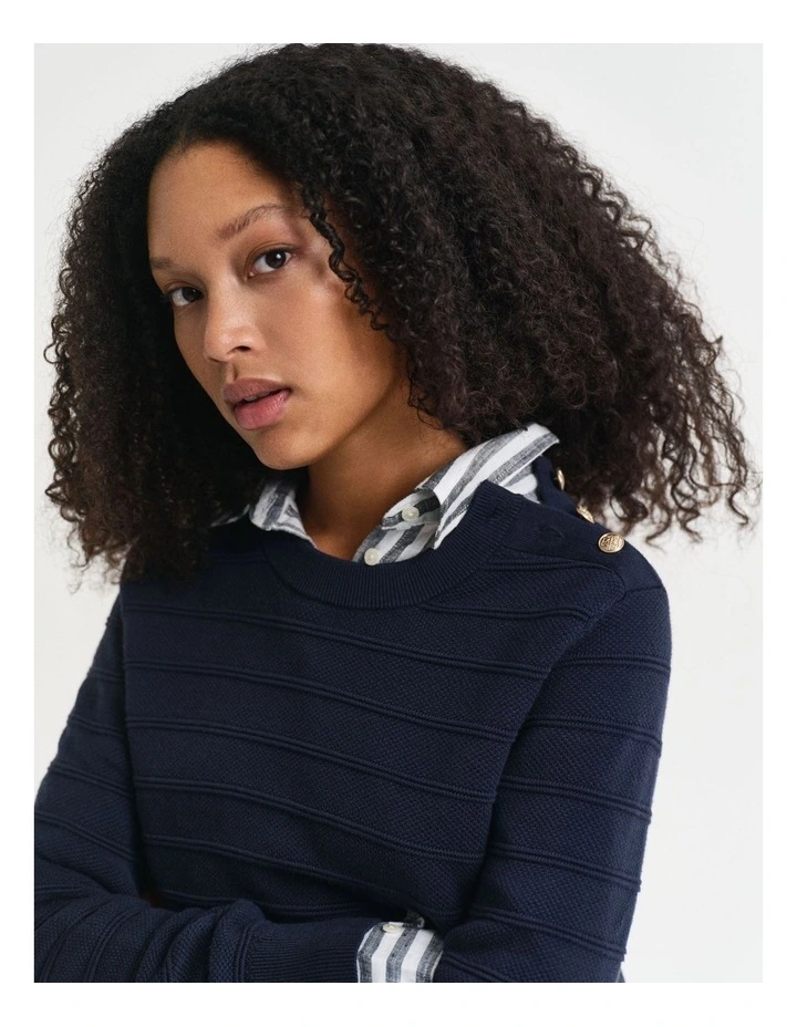 Textured Cotton Crew Neck Knit in Evening Blue image 3